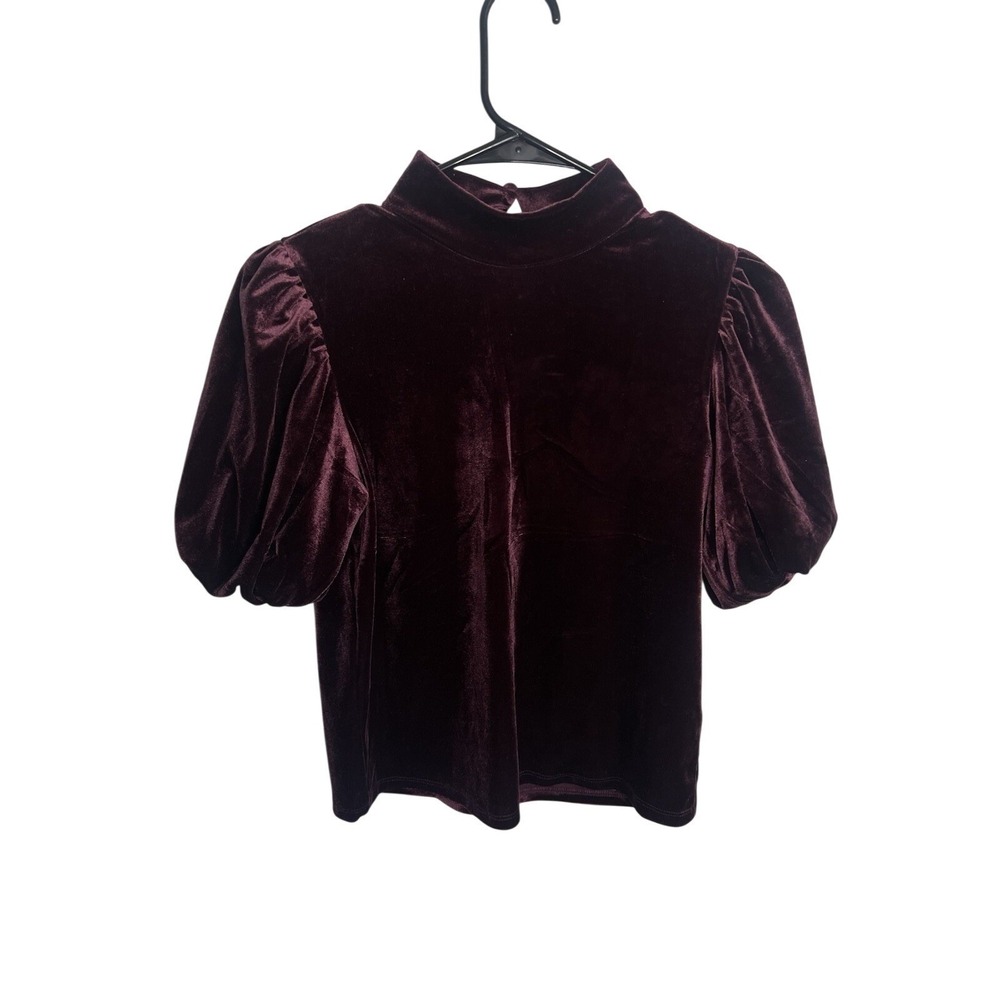 XS Laundry Shelli Segal Velour Top Mock Neck Balloon Sleeve Romantic Goth Classy